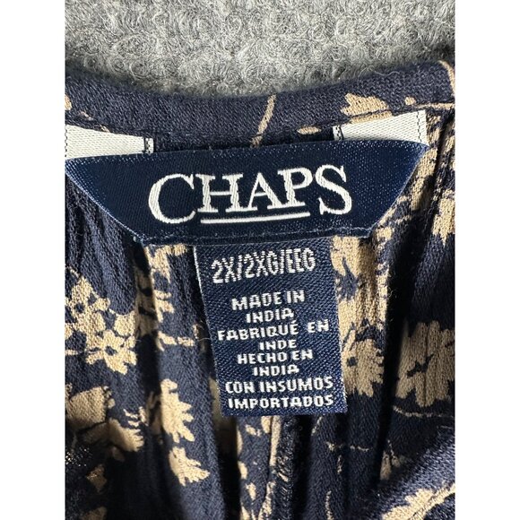 NEW Chaps Plus Size Floral Peasant Blouse 2X Navy Cream Long Sleeve Top Boho - Picture 3 of 10